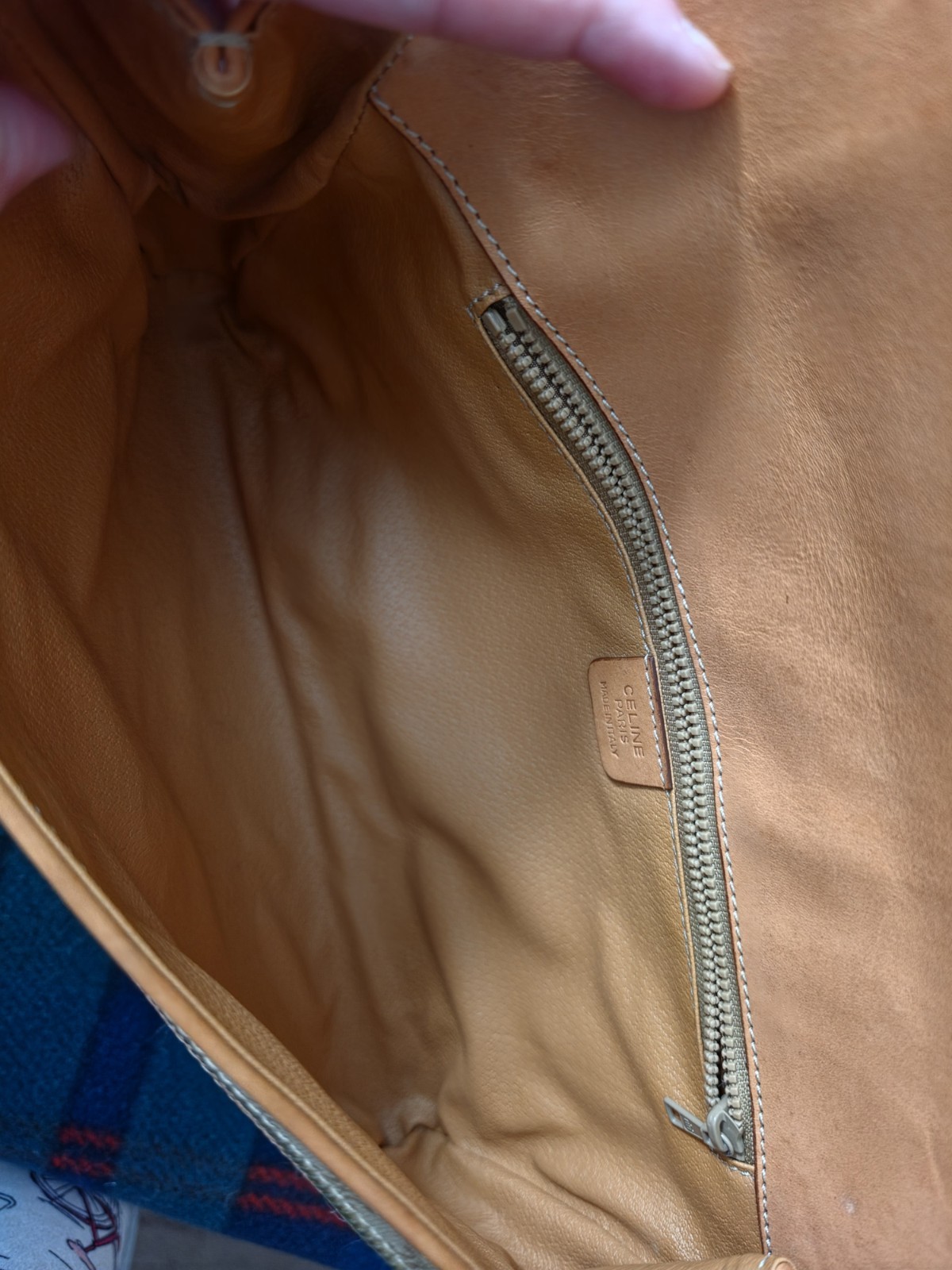 CELINE Macadam Beige/Brown Clutch w/ Magnetic Closure, Inner Pockets Gold