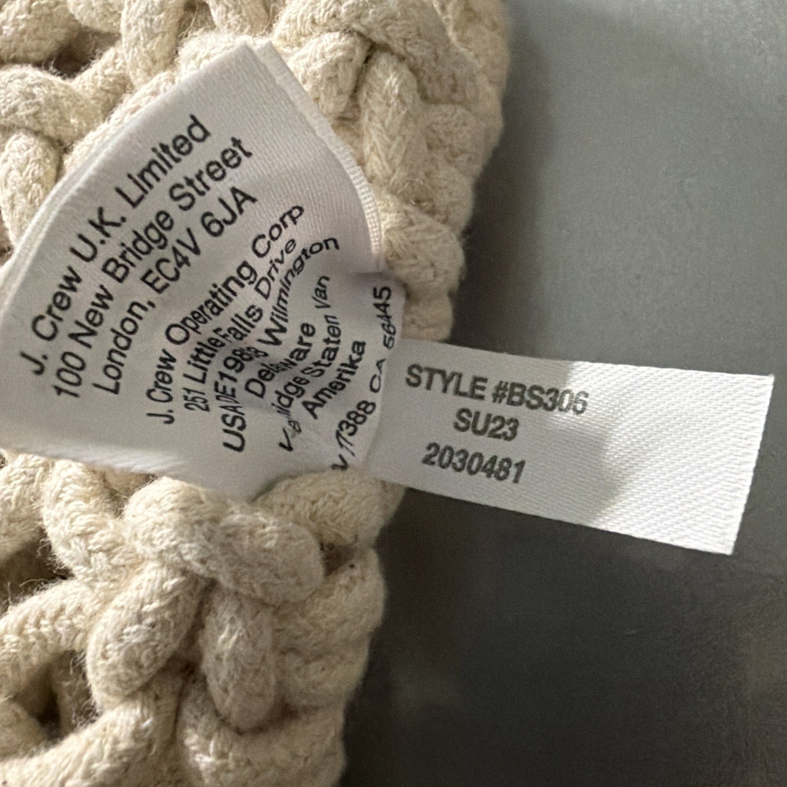 J.Crew Cream Macramé Crochet Rope Tote Bag Open Weave Market Beach Bag SU23