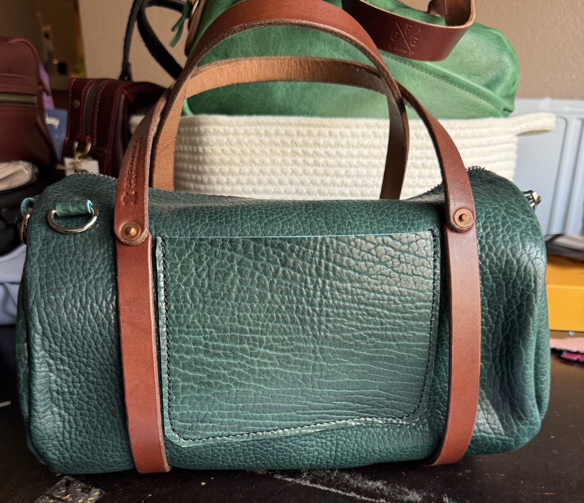 Grommets Leathercraft Teal Shrunken Bison Mini Duffle