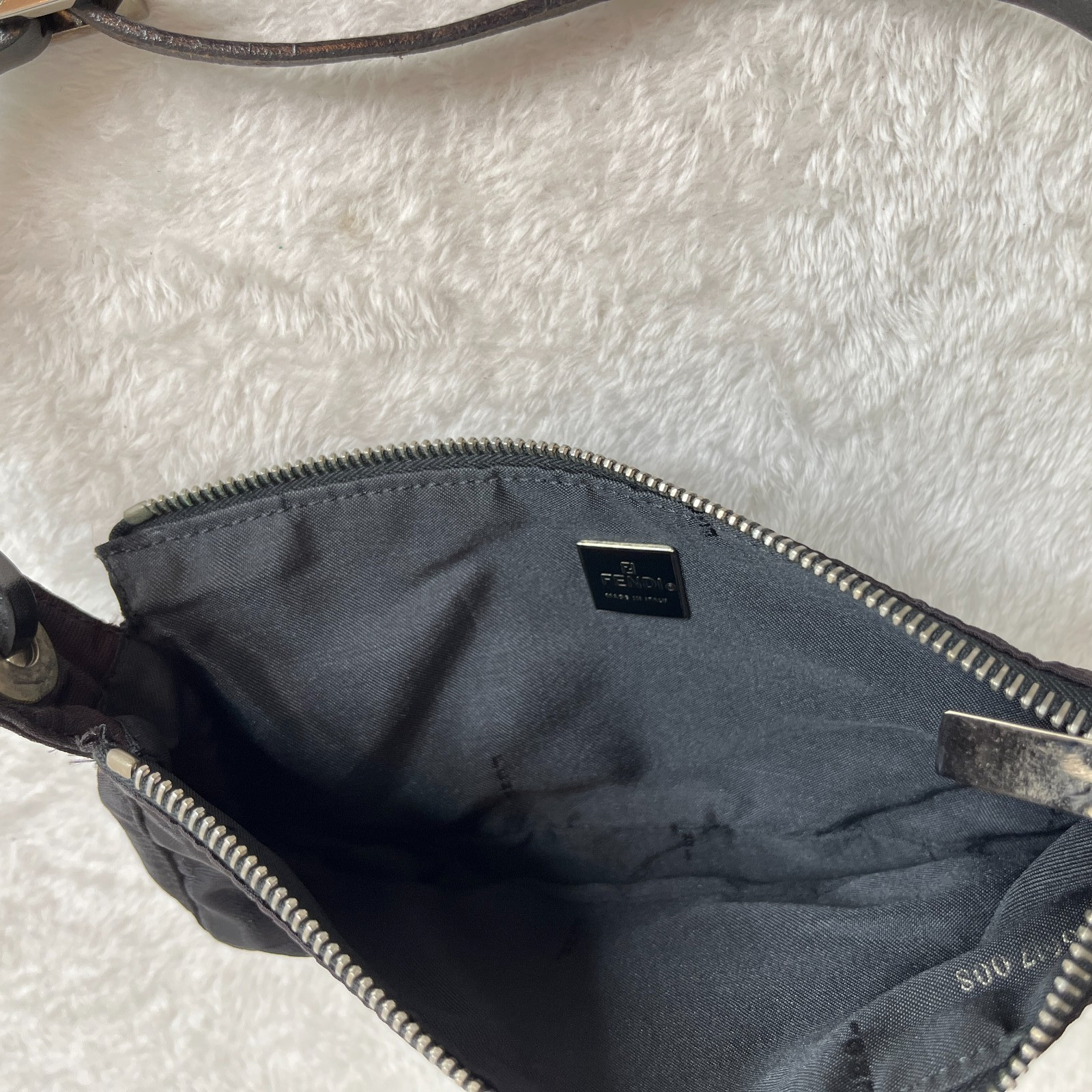 VTG Fendi FF Zucca Shoulder Handbag Monogram Black Fabric Baguette Pochette