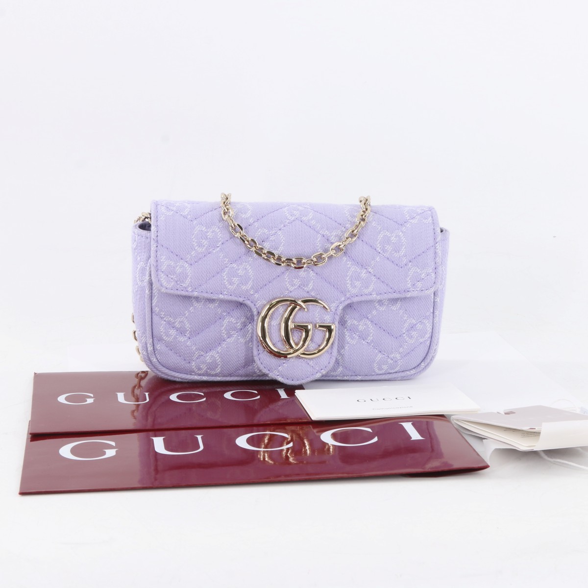 GUCCI 841290 Demim Monogram Mini GG Marmont Purple Shoulder Bag (FPP012143)