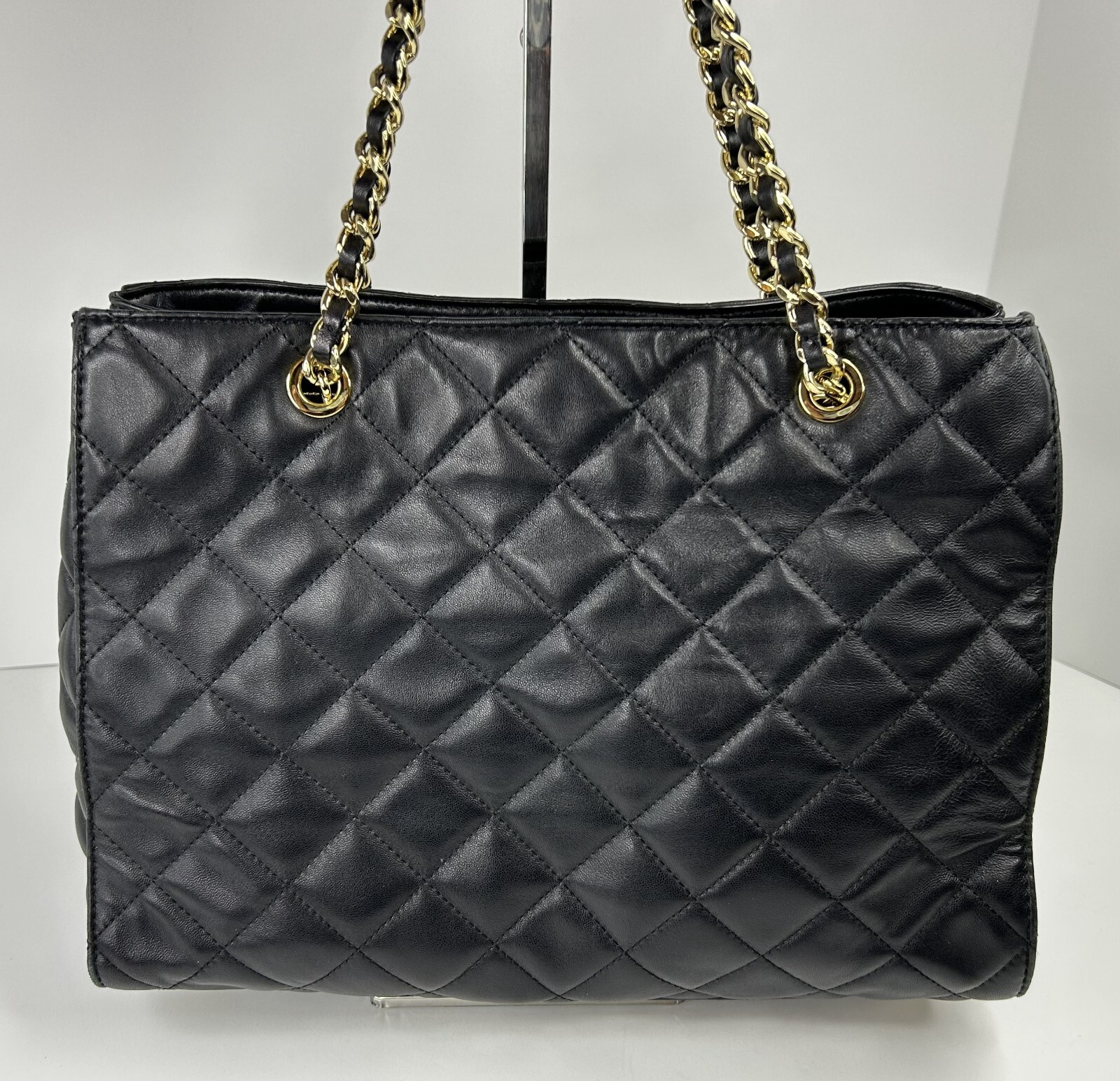 Michael Kors Satchel Susannah Leather Quilted Double Handle Large Black CLEAN A+