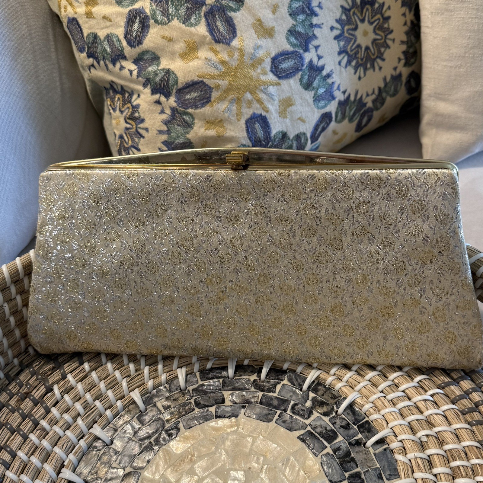 Vintage 1950’s Style Gold/Silver Clutch Purse Snap Clasp Evening Bag – Old Money