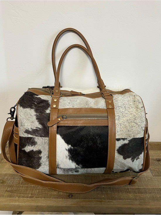 Myra Bag Cowhide Leather Mini Weekender Duffel Bag Western Overnight Boho Duffle