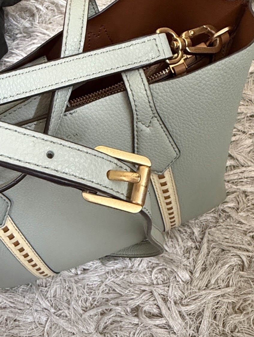 Tory Burch Perry Small Pick-Stitch Triple Compartment Tote Bag in Pine Frost