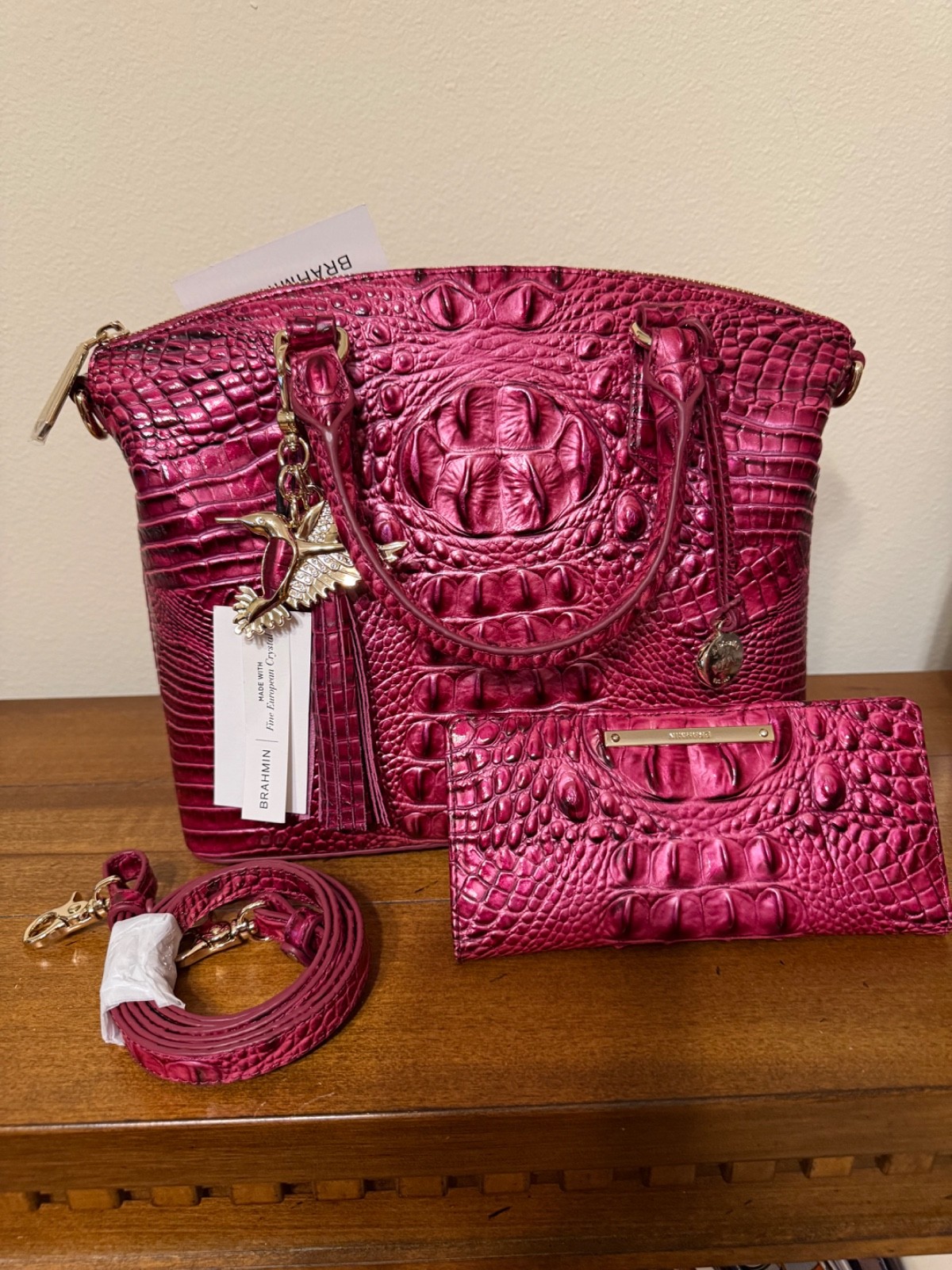 Brahmin Pomegranite Duxbury Bag, Addie Wallet, & Hummingbird Charm & Tassel