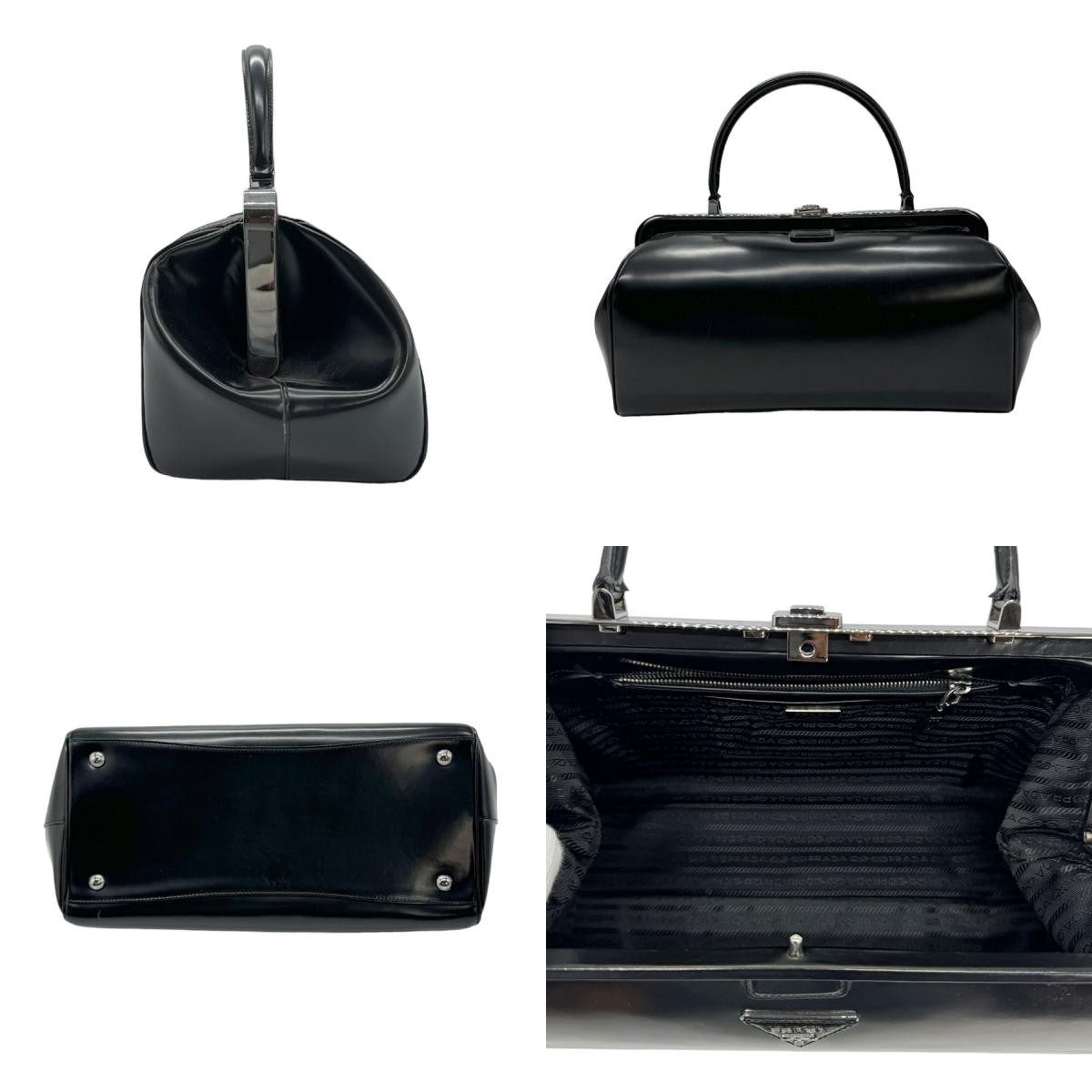 Prada Spazzolato Frame Bag shiny calfskin leather Black