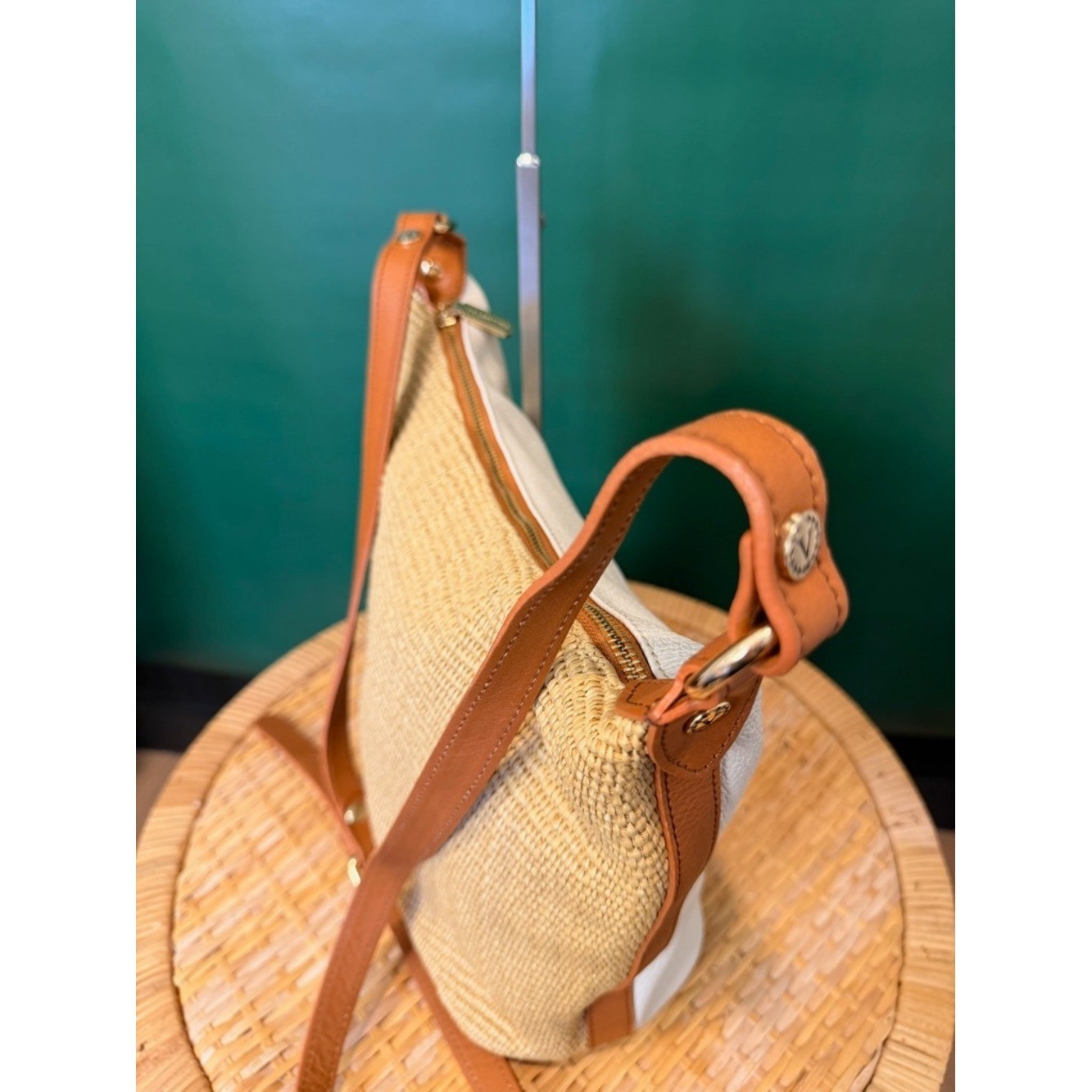 Valentina Leather and Straw Hobo Bag