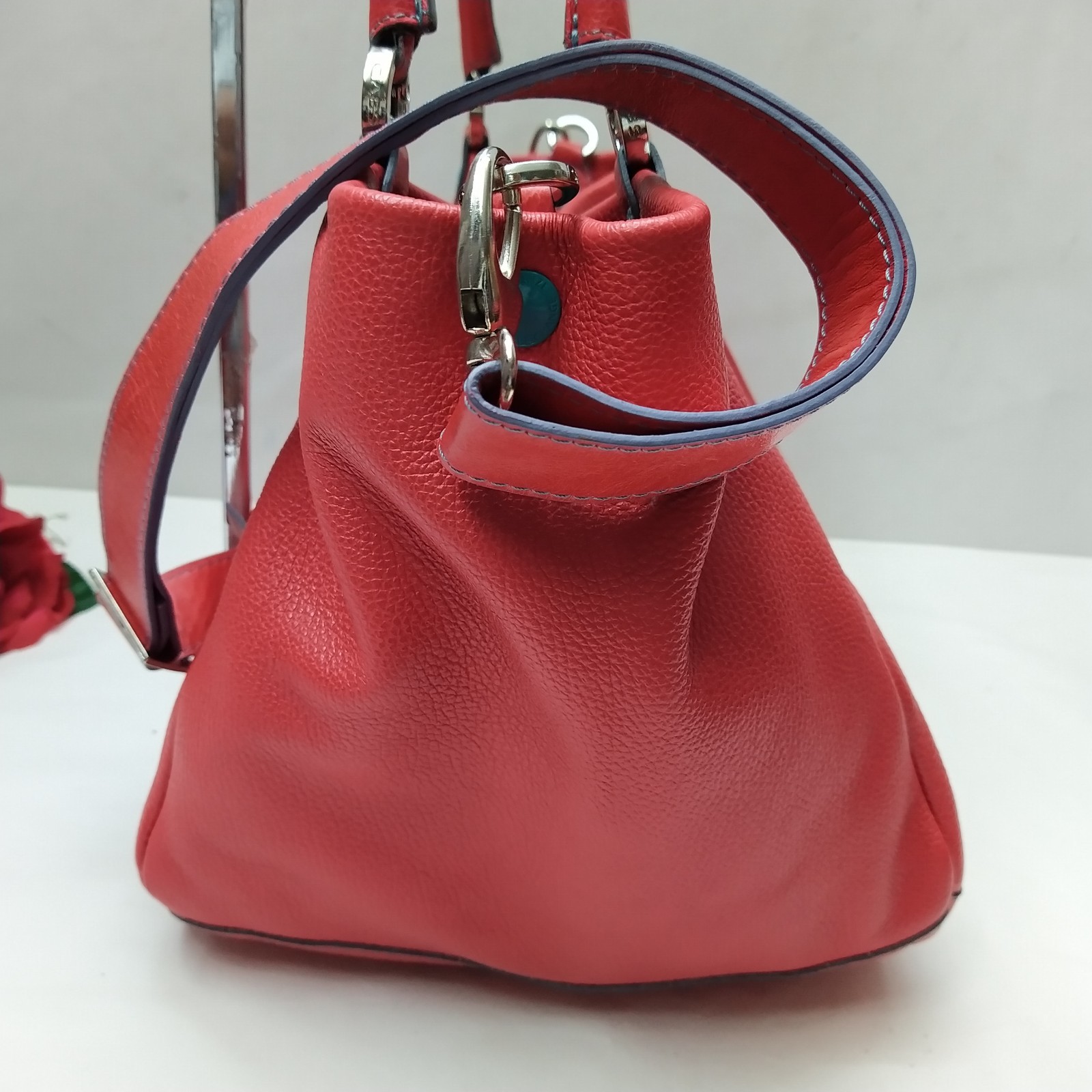 Gabs Red Leather Cube Double Handles Satchel Bag – Made in Italy