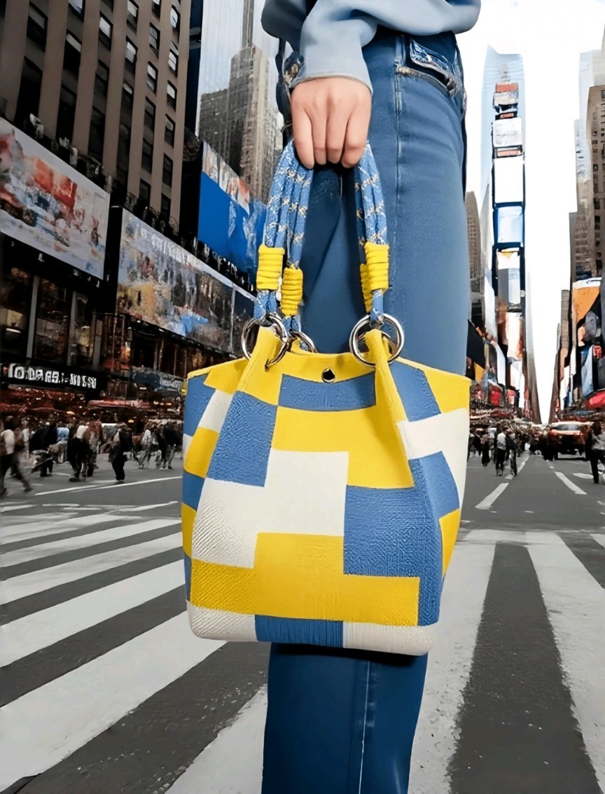 Multicolor Colorblock Geometric Top Handle Bag for Women, Casual Modern Design