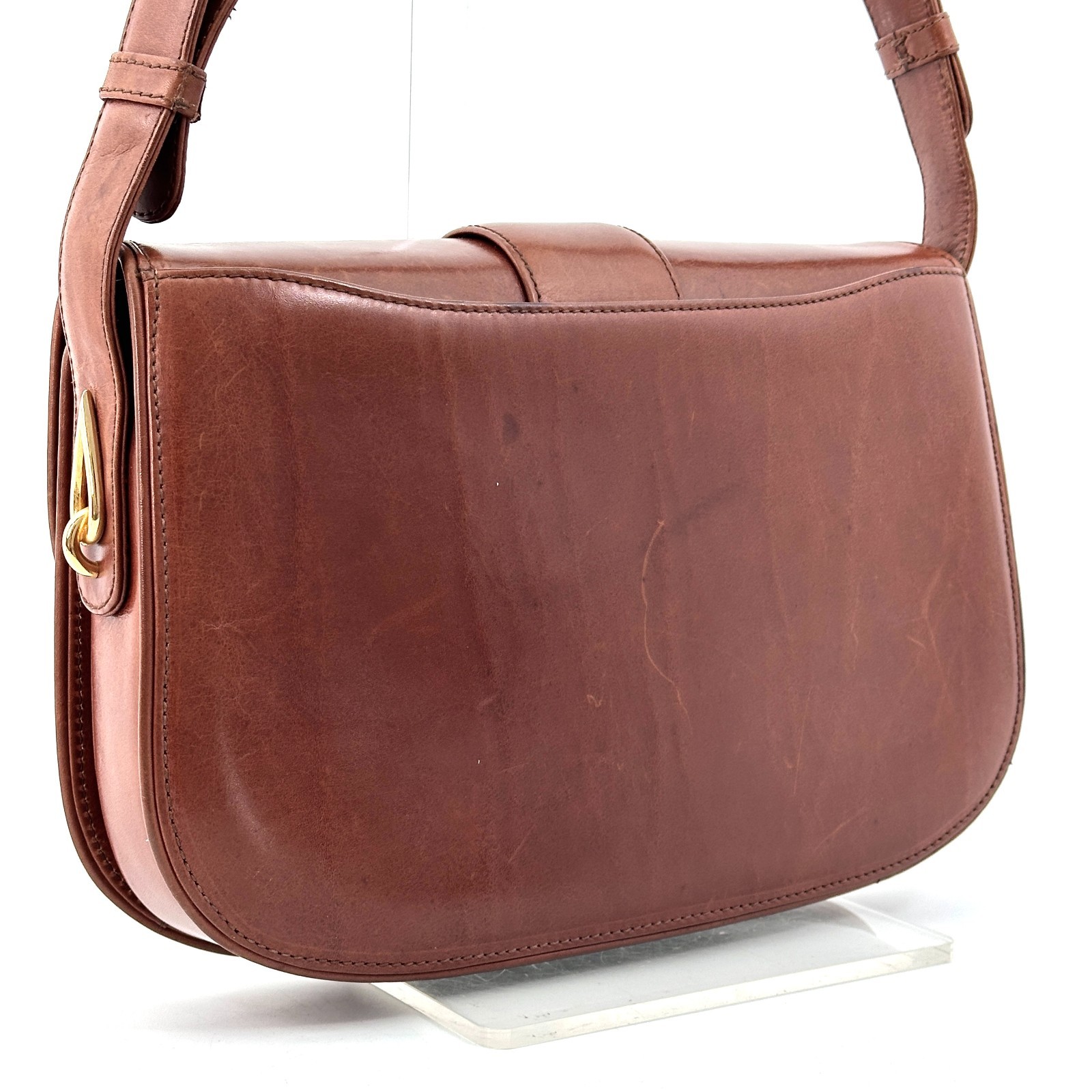 Vintage GUCCI Shoulder Bag Interlocking Leather Brown Authentic From Japan