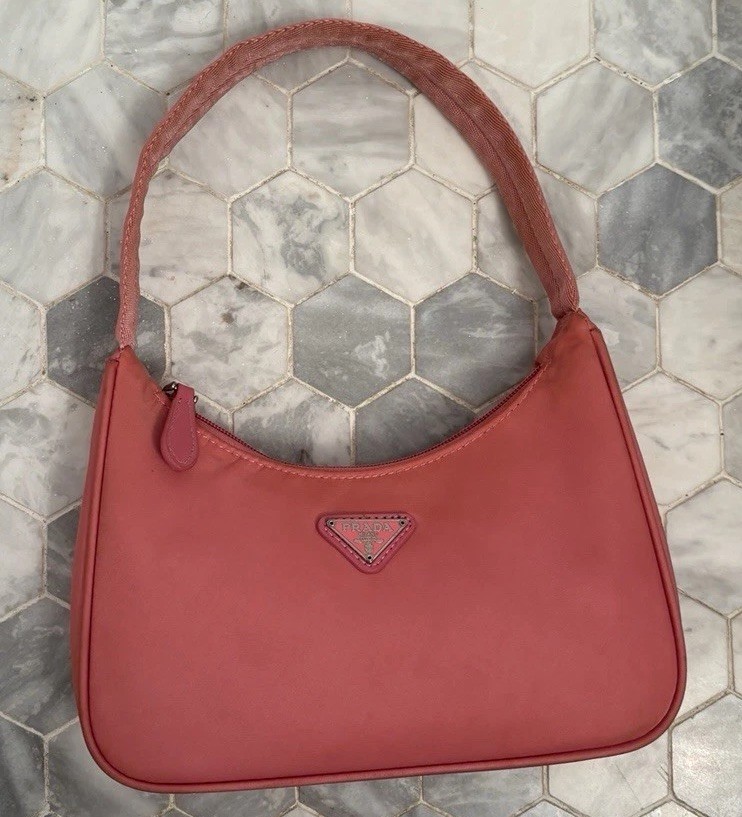 PRADA Vintage Pink Tessuto Nylon Mini Bag Hobo Re-Edition Y2K Italy
