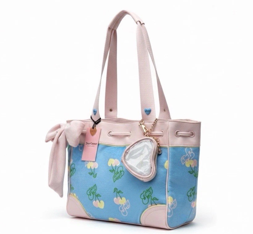 Juicy Couture Daydreamer Retro Cherry Tote Bag Pink and Blue NWT Rare Velvet