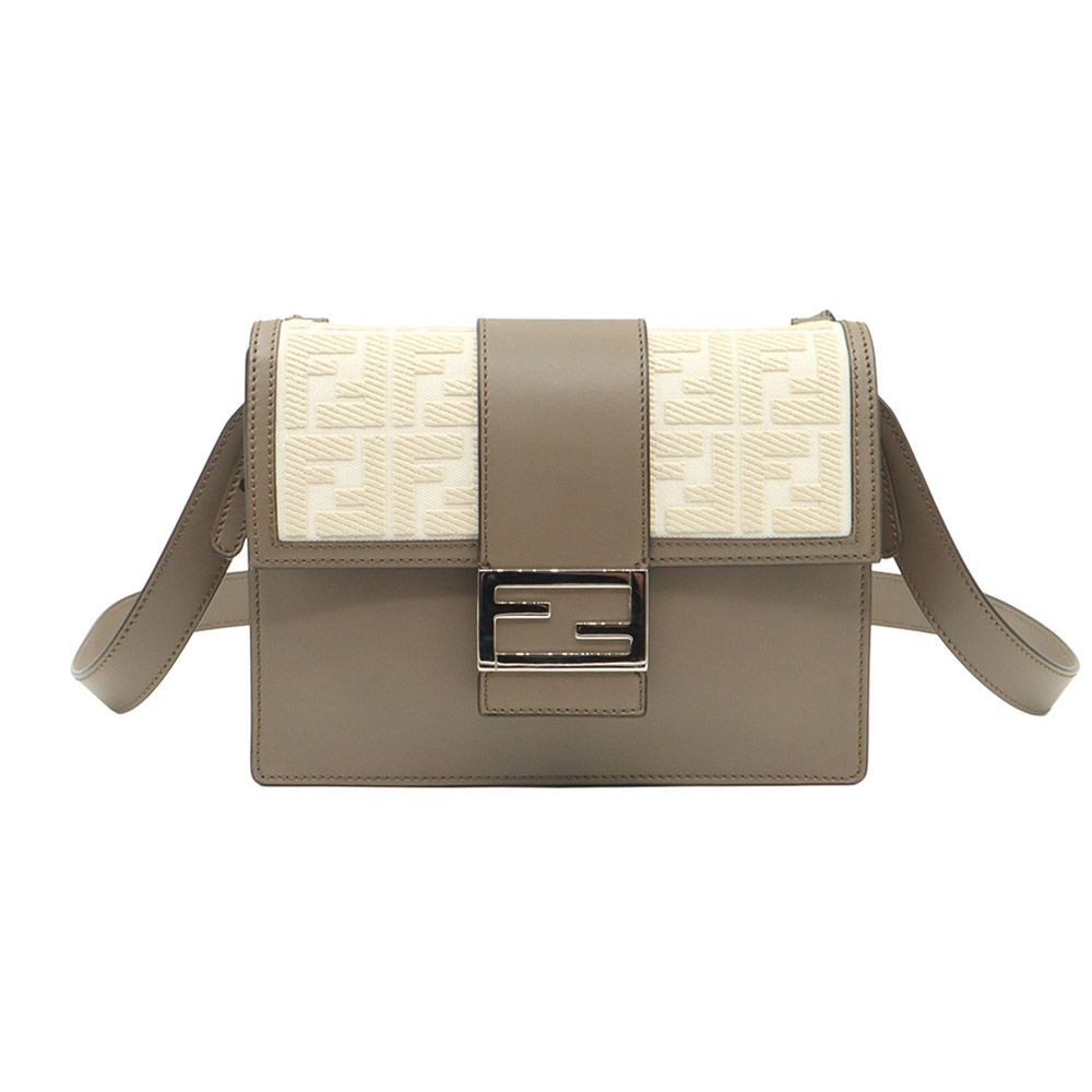 Fendi Khaki Gray Leather Silver Tone Flat Medium Baguette Crossbody 151666692