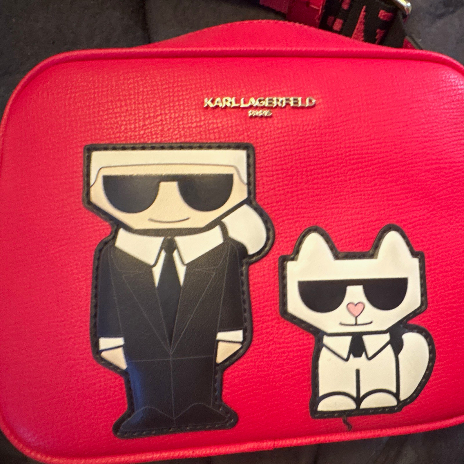 KARL LAGERFELD PARIS Pink Crossbody Bag Choupette Applique Logo Zip Strap