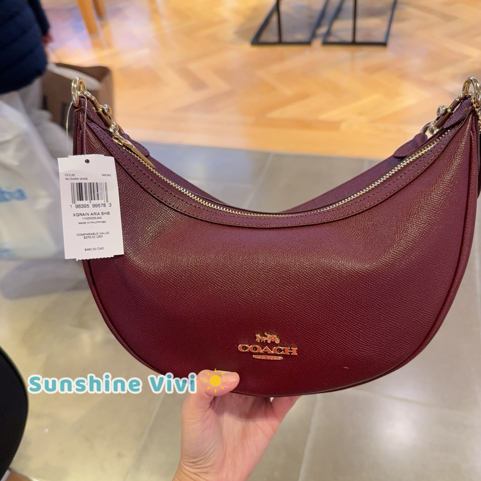 NWT Coach Aria Shoulder Bag CCL28 Crossgrain leather DARK WINE