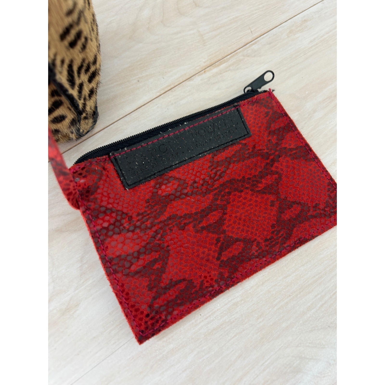 VTG Harold Powell Leopard Calf Hair Crossbody Bag Red Snakeskin Trim with Pouch