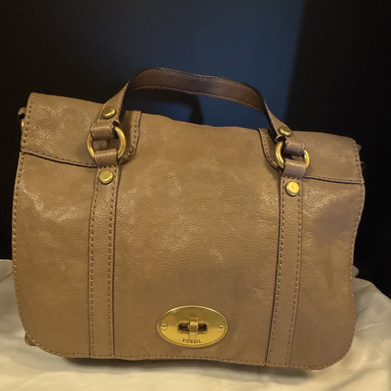 Fossil Brown Satchel Handle Bag Turn Lock Detachable Shoulder Strap missing READ