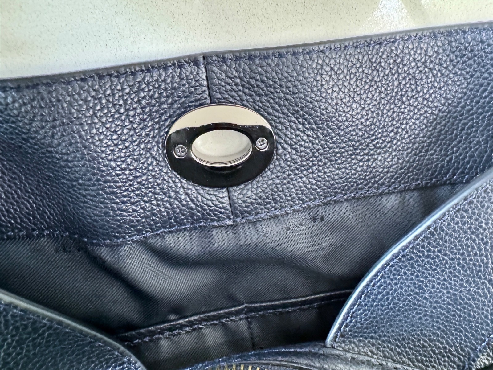 Coach Edie Turnlock Handbag 36855 Navy Blue Leather Shoulderbag Gunmetal