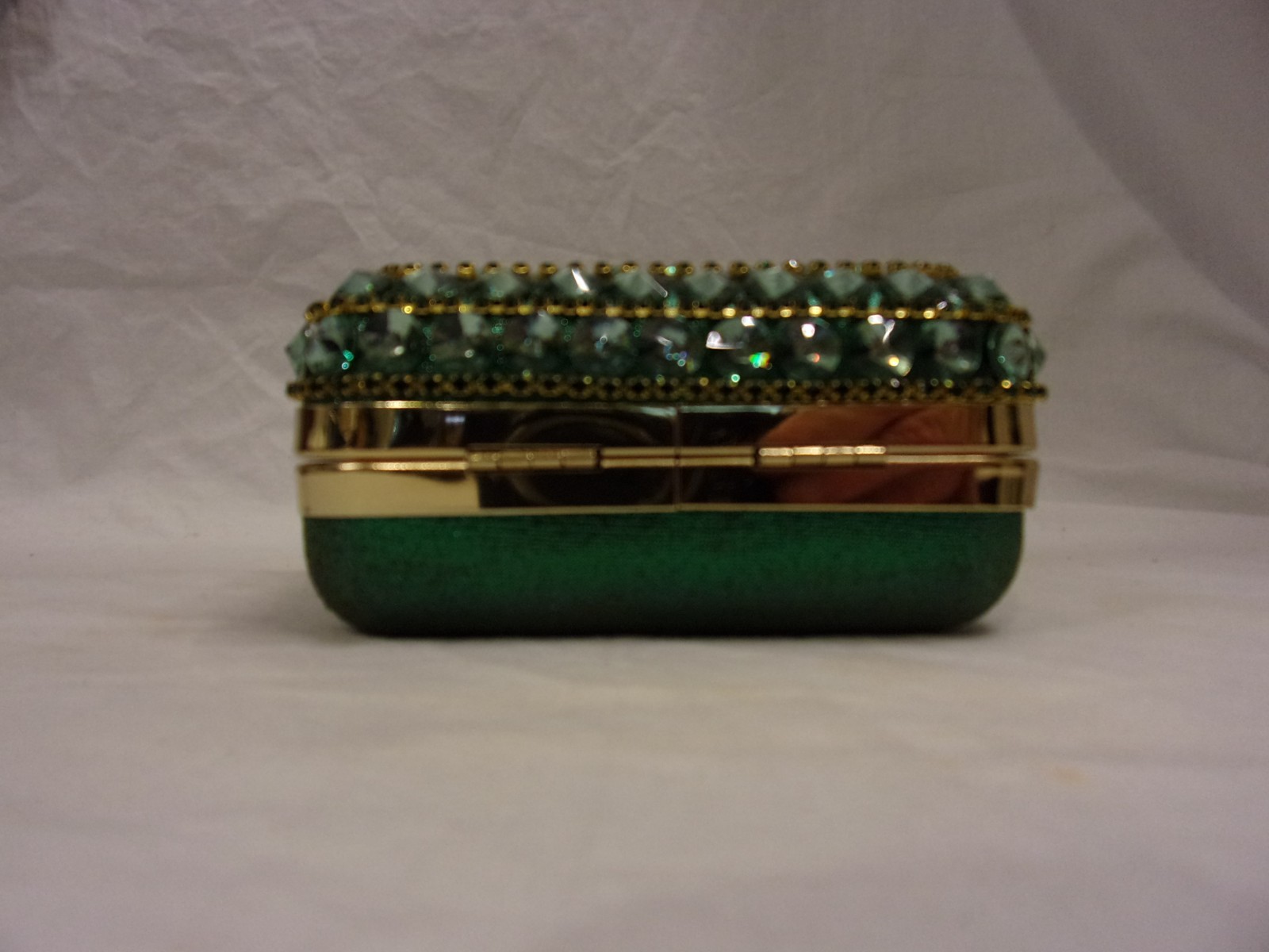 Ladies Emerald Green Rhinestone Front Small Perfume Bottle Evening Bag