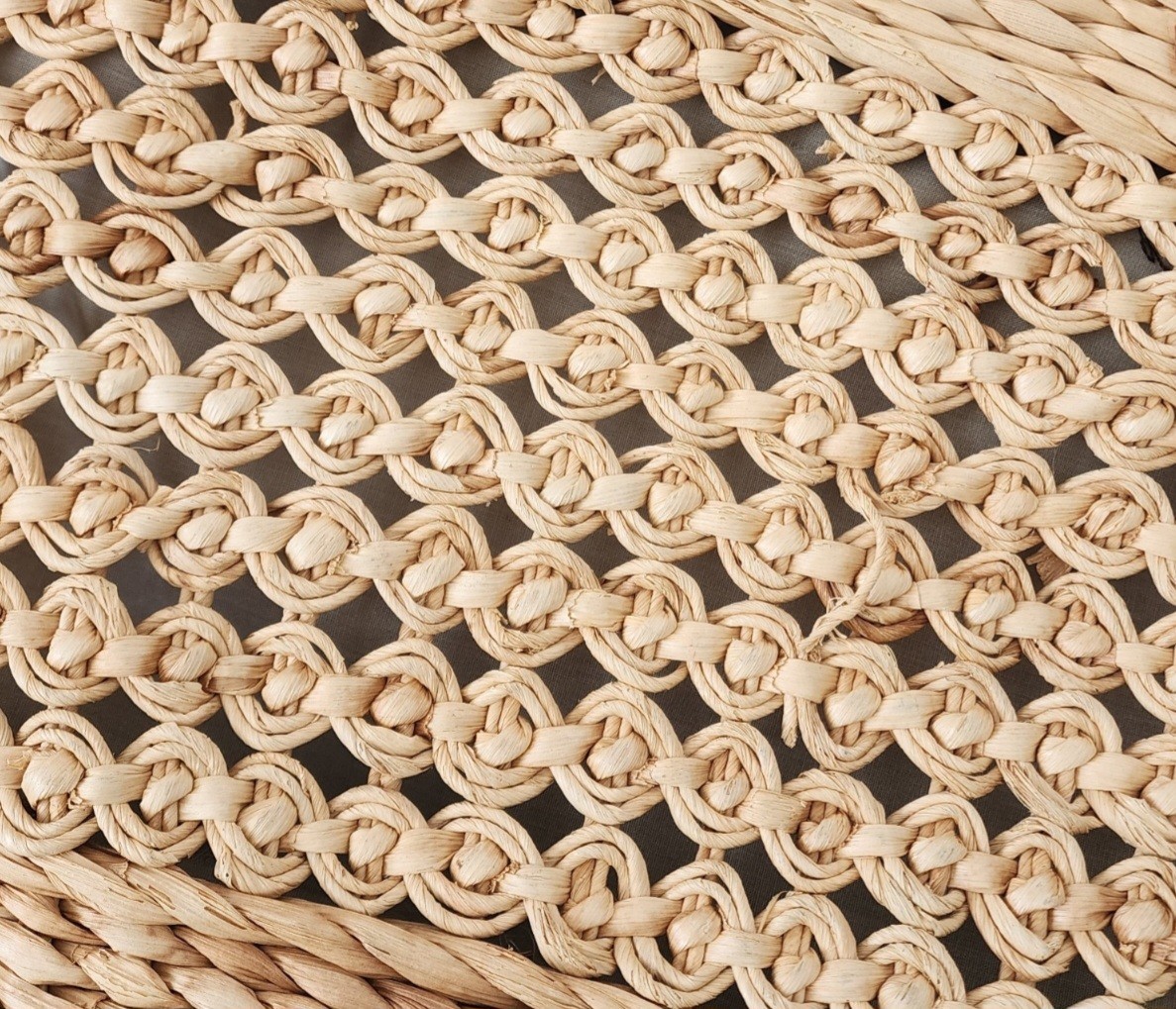 Open Weave Straw Tote Bag Boho Beach Vacation Hippie Coastal *FLAW.