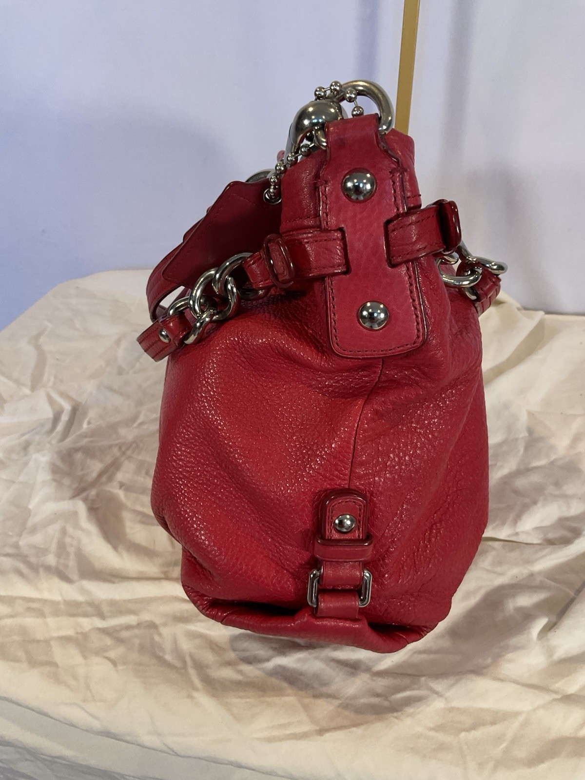 Coach G0920–14142 red pebbled leather hobo shoulder bag, satchel EUC