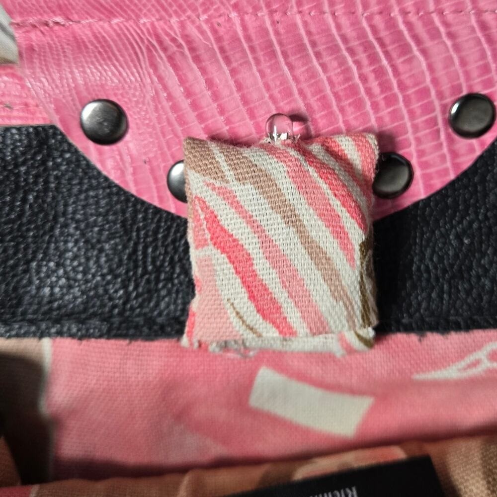 Passchal Pink Black Faux Leather Geometric Handle Shoulder Bag