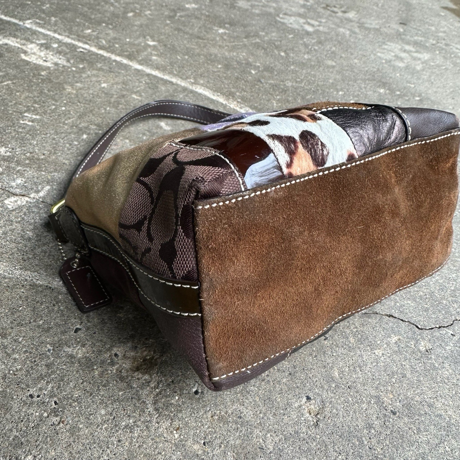Coach Patchwork Small Hobo Shoulder Bag Brown Purple Leather Suede Y2K G2U