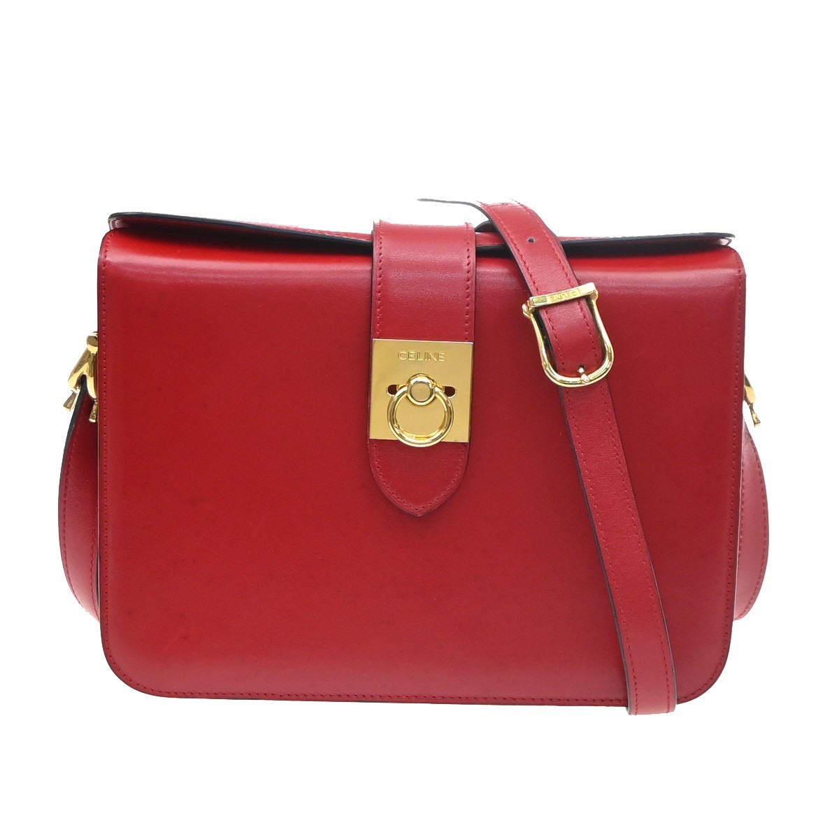 CELINE Logo Crossbody Shoulder Hand Bag Leather Red GHW France 38YJ284