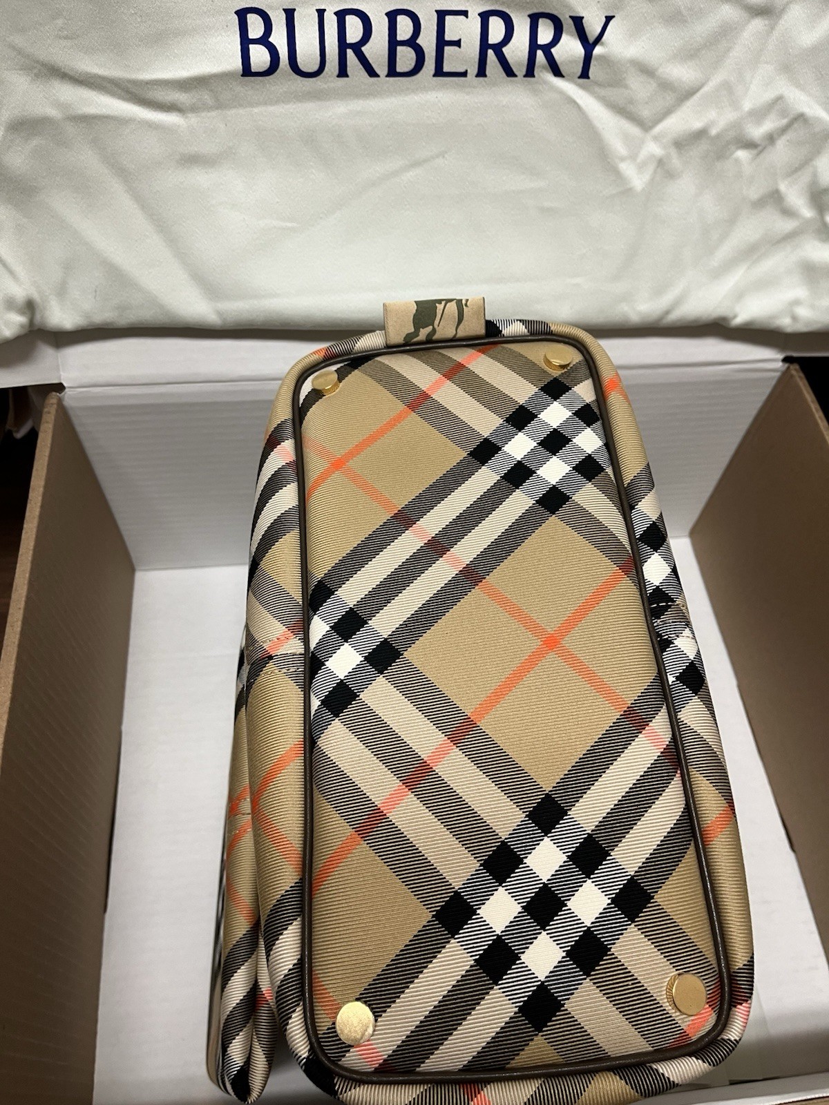 Burberry Small Check Cotton Twill Tote Bag Sand