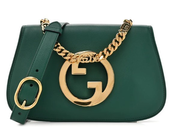 Gucci Blondie Small Shoulder Bag Emerald Green Leather Crossbody Chain Authentic