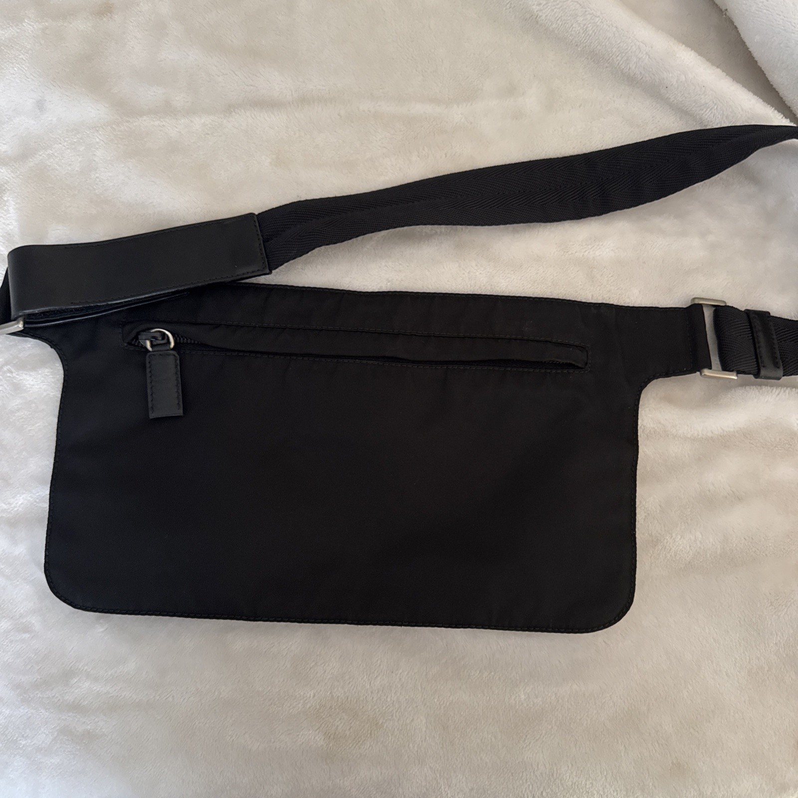 Prada Tessuto Nylon Slim Waist Belt Fanny Bag Black Triangle Logo Belt Vintage