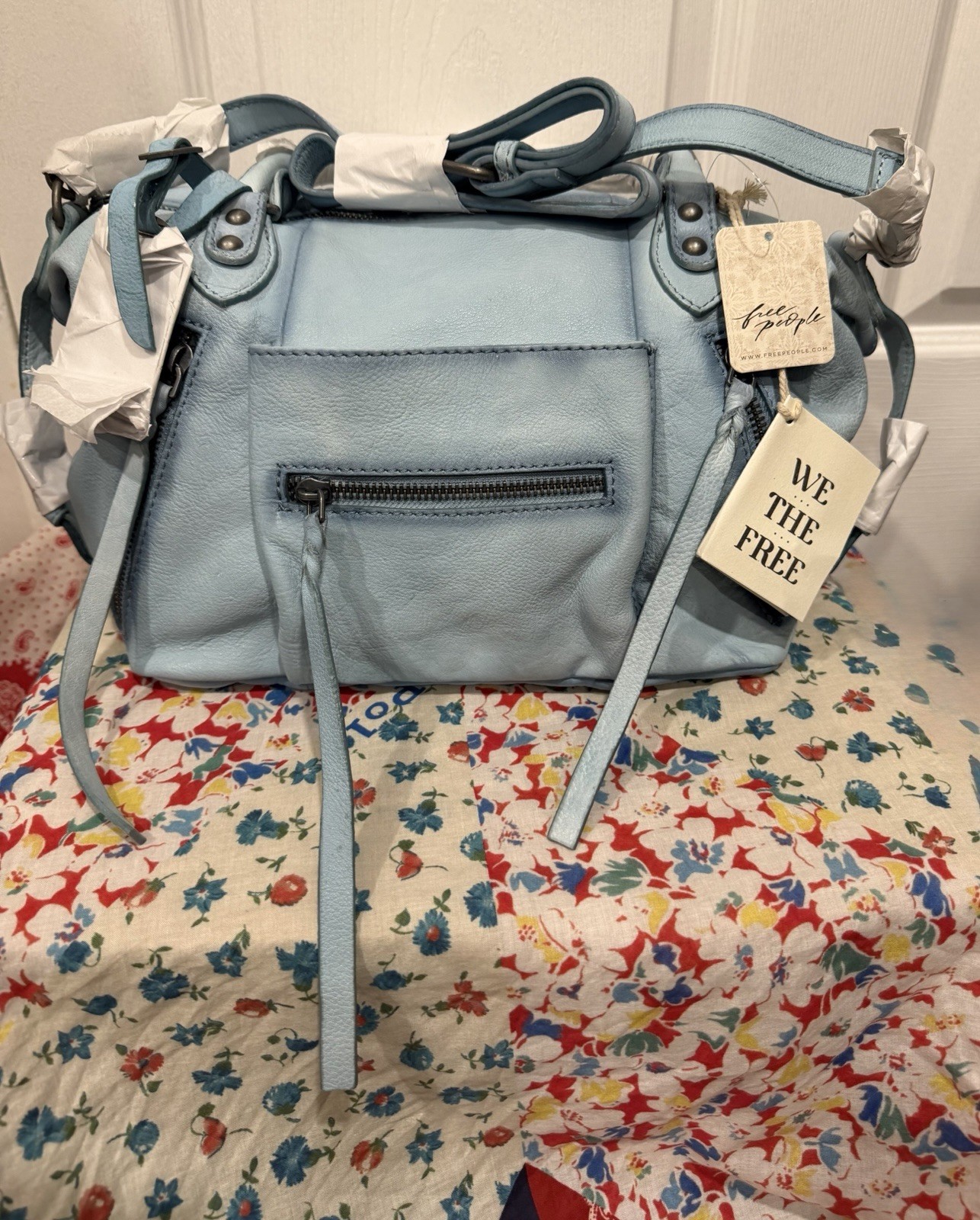 BNWT! Free People We The Free Light Blue Baby Emerson Bag Washed Sail – Pristine