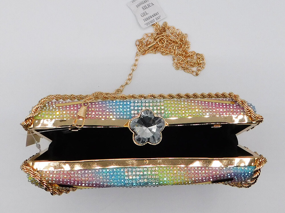 Vintage Crystal Rhinestone Evening Handbag Purse Clutch Party Wedding/MuiltiXH61