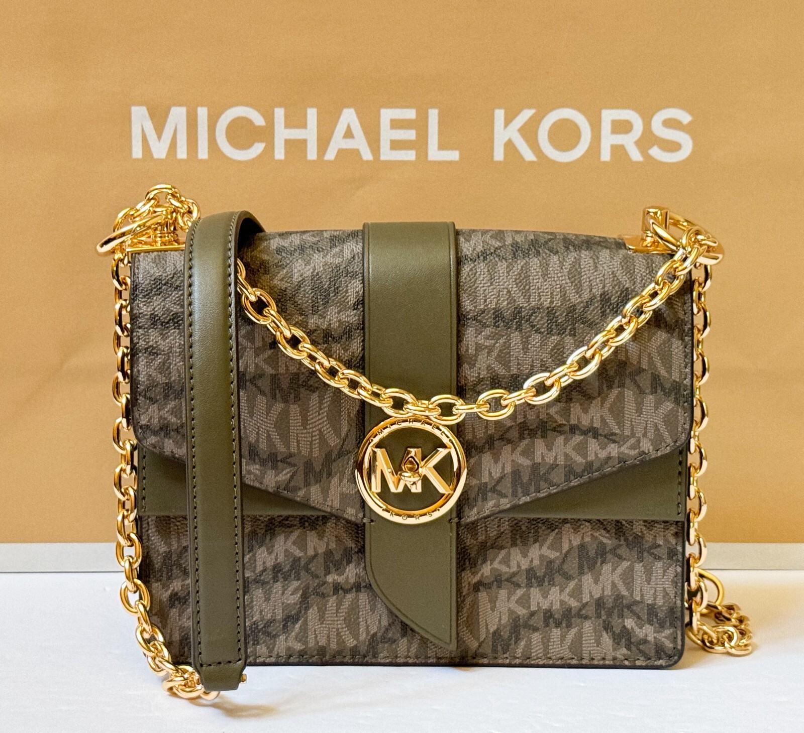 MICHAEL KORS GREENWICH SMALL SHOULDER FLAP CROSSBODY BAG MK OLIVE MULTI