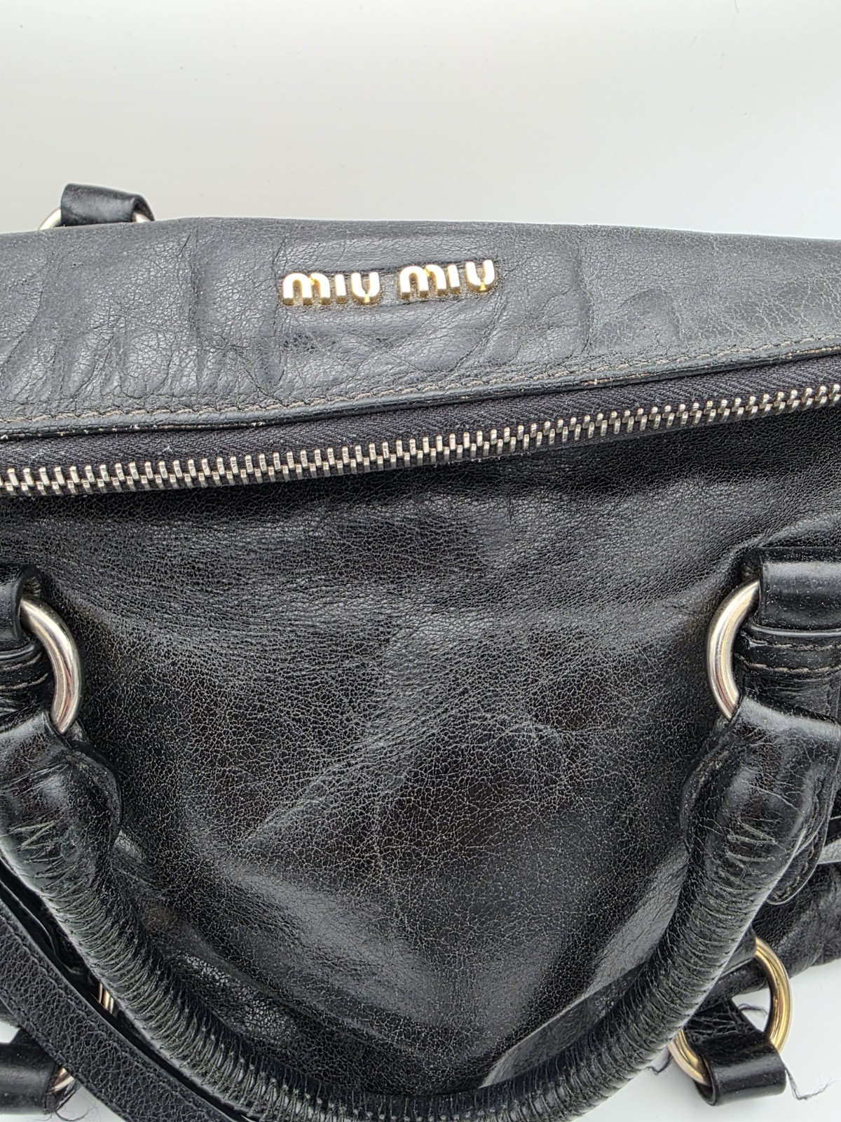 Miu Miu Vitello Lux Bow Bag Black Leather 2WAY Crossbody Y2K Vintage