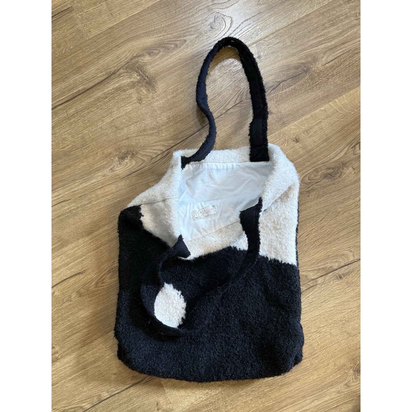 Free People Yin Yang Black and cream Soft Sweater Tote Bag Purse 16×13”
