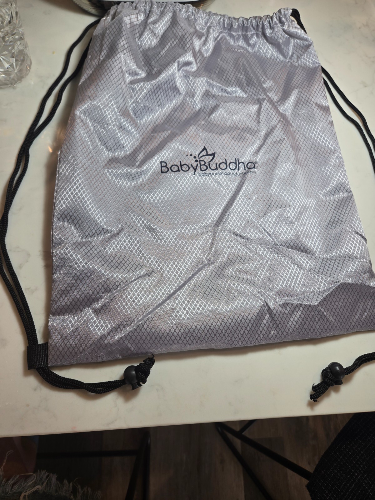 Baby Buddha Silver Diamond Drawstring Carrying Bag