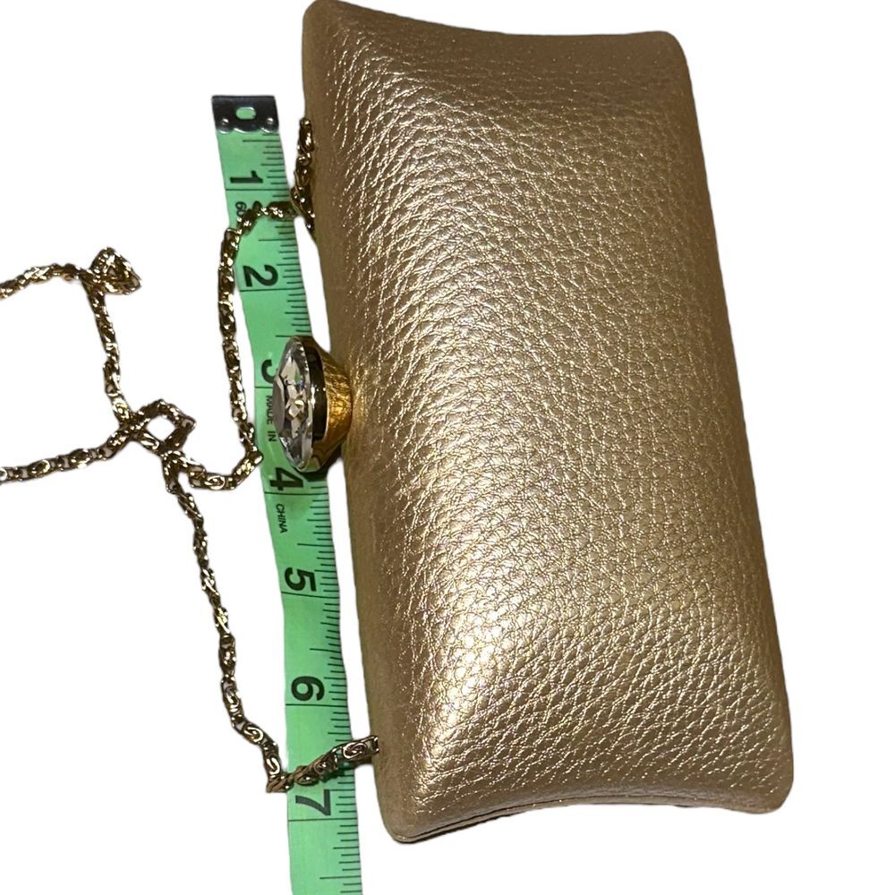 Lulu Townsend Gold Pebbled Rhinestone Clasp Metal Chain Hard Rectangle Clutch