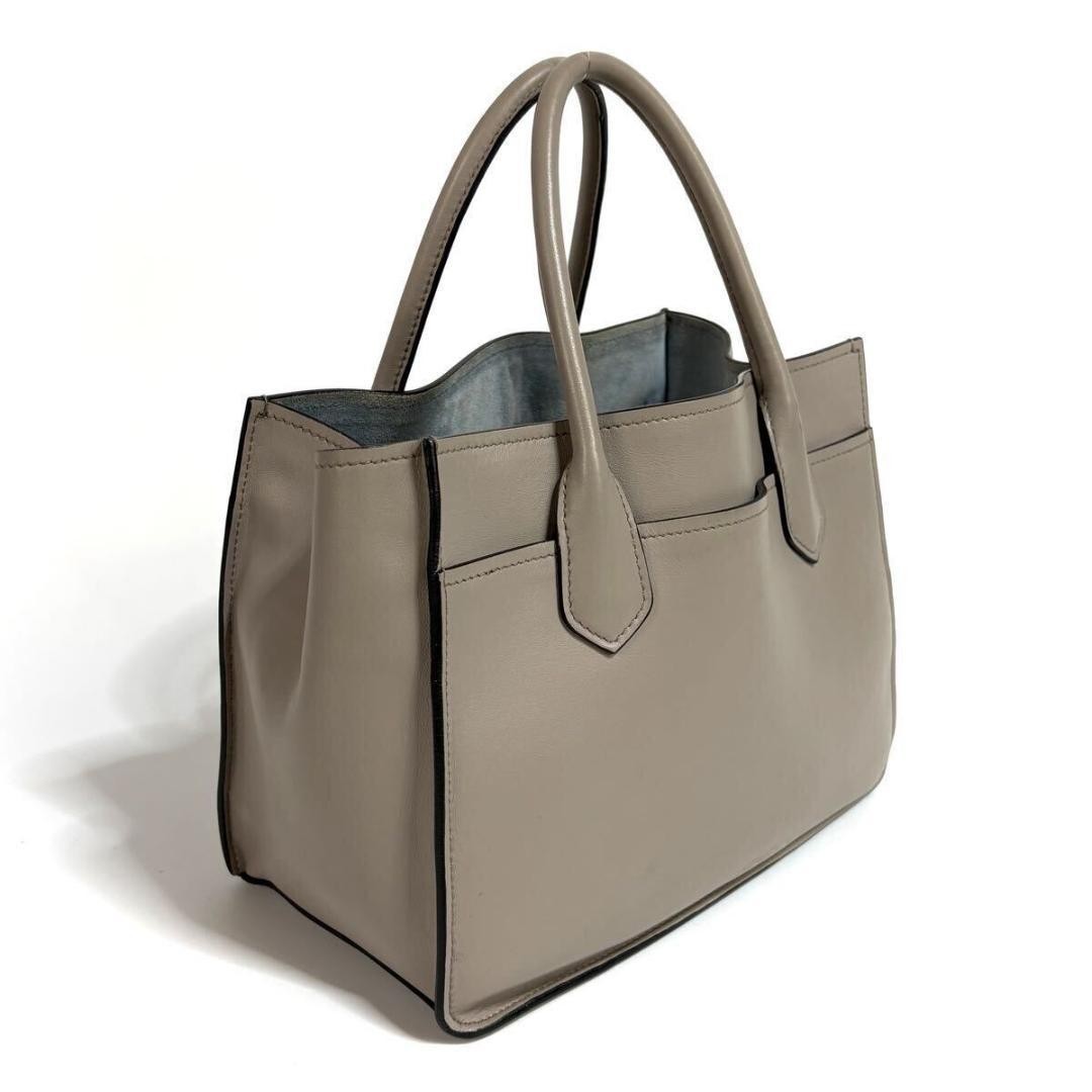 Prada Esplanade Bag Taupe Beige Saffiano Leather Top Handle Tote Handbag Medium