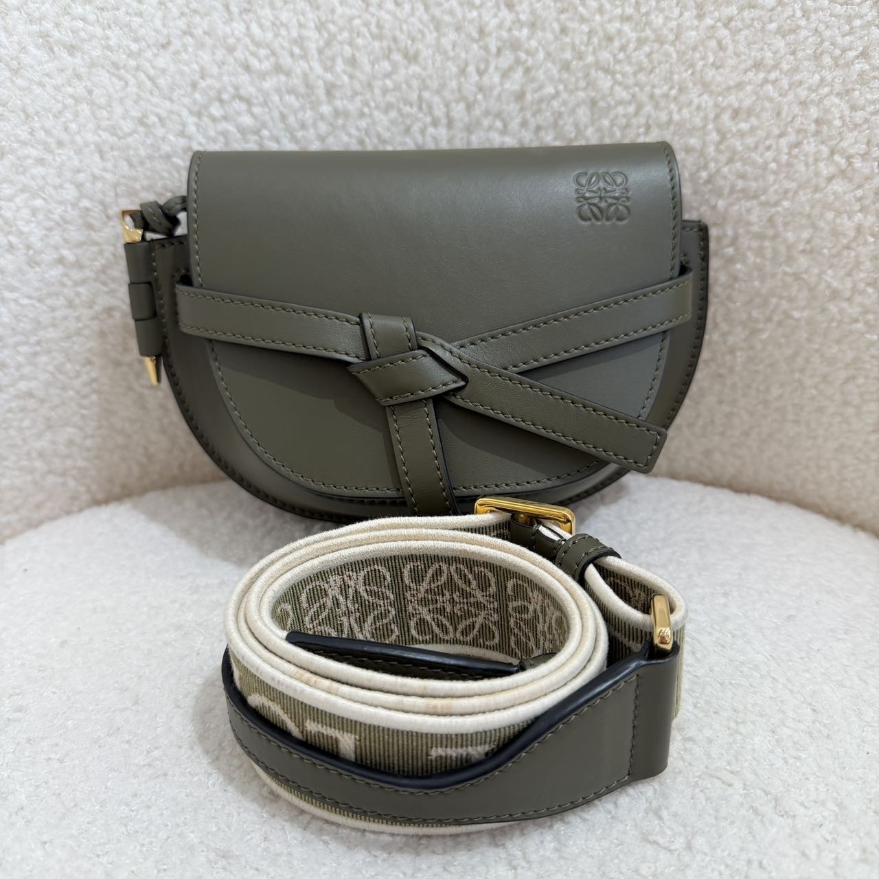 LOEWE Gate Mini Army Green Soft Calf Leather Crossbody Bag Duty Paid
