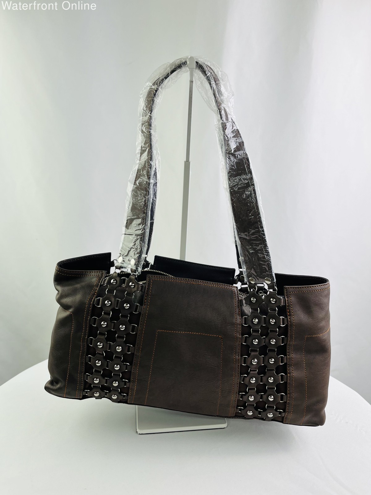 Maxx New York Brown Leather Double Handle Shoulder Bag NWT