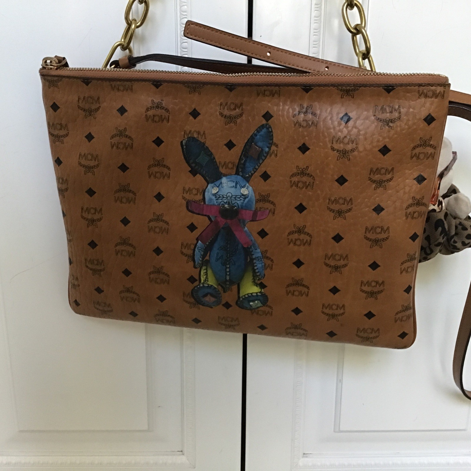 MCM Visetos Rabbit Crossbody Bag, Approximately 8.25 X 11.5 Inches