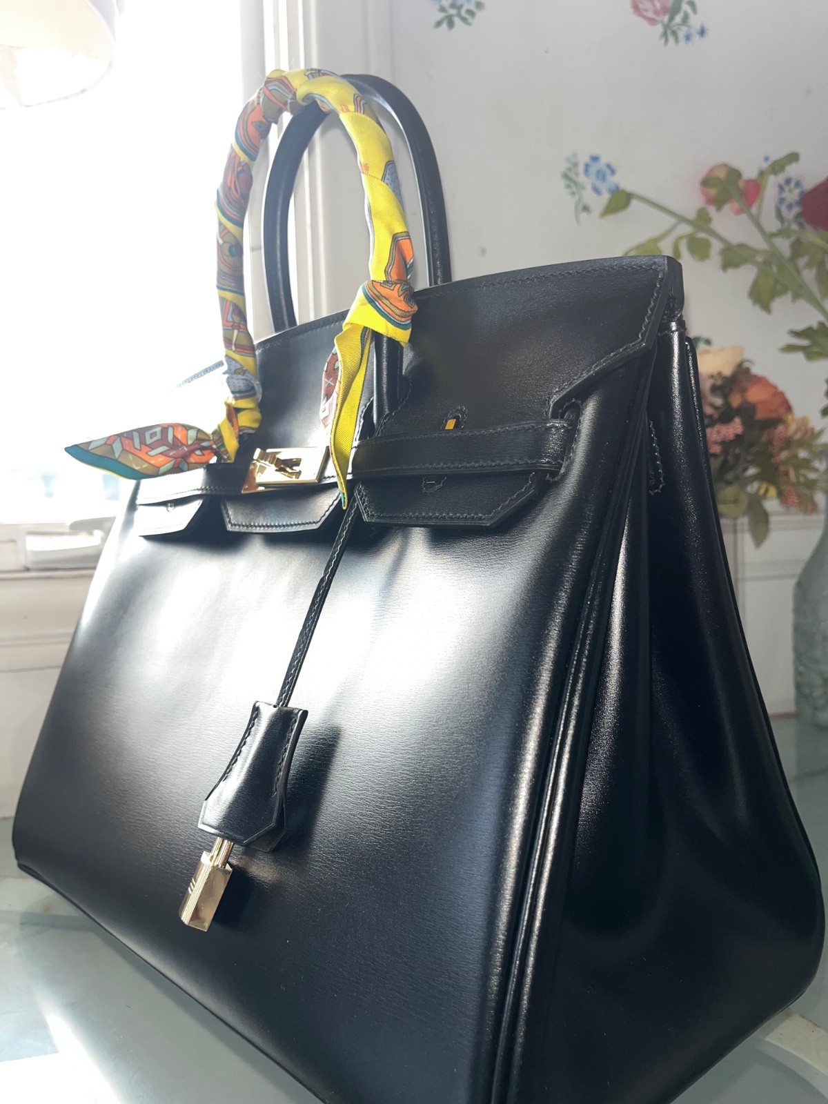 Hermes Birkin Black Ardennes With Gold Hardware Brown Leather Handbag