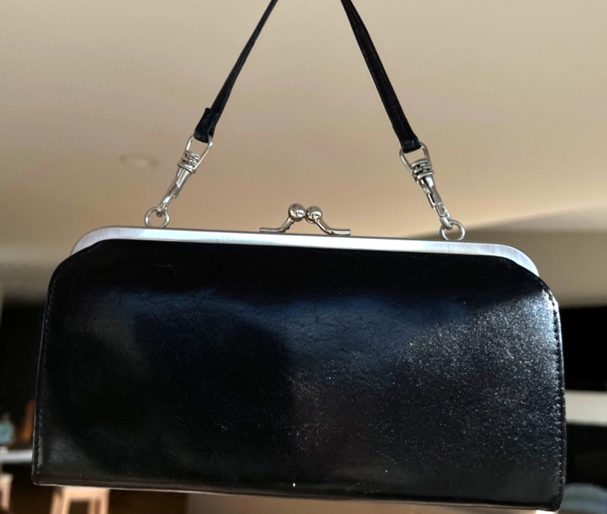 Hobo Matte Black Zip Wristlet Clutch with Wrist Strap, Credit Card Slots, Small