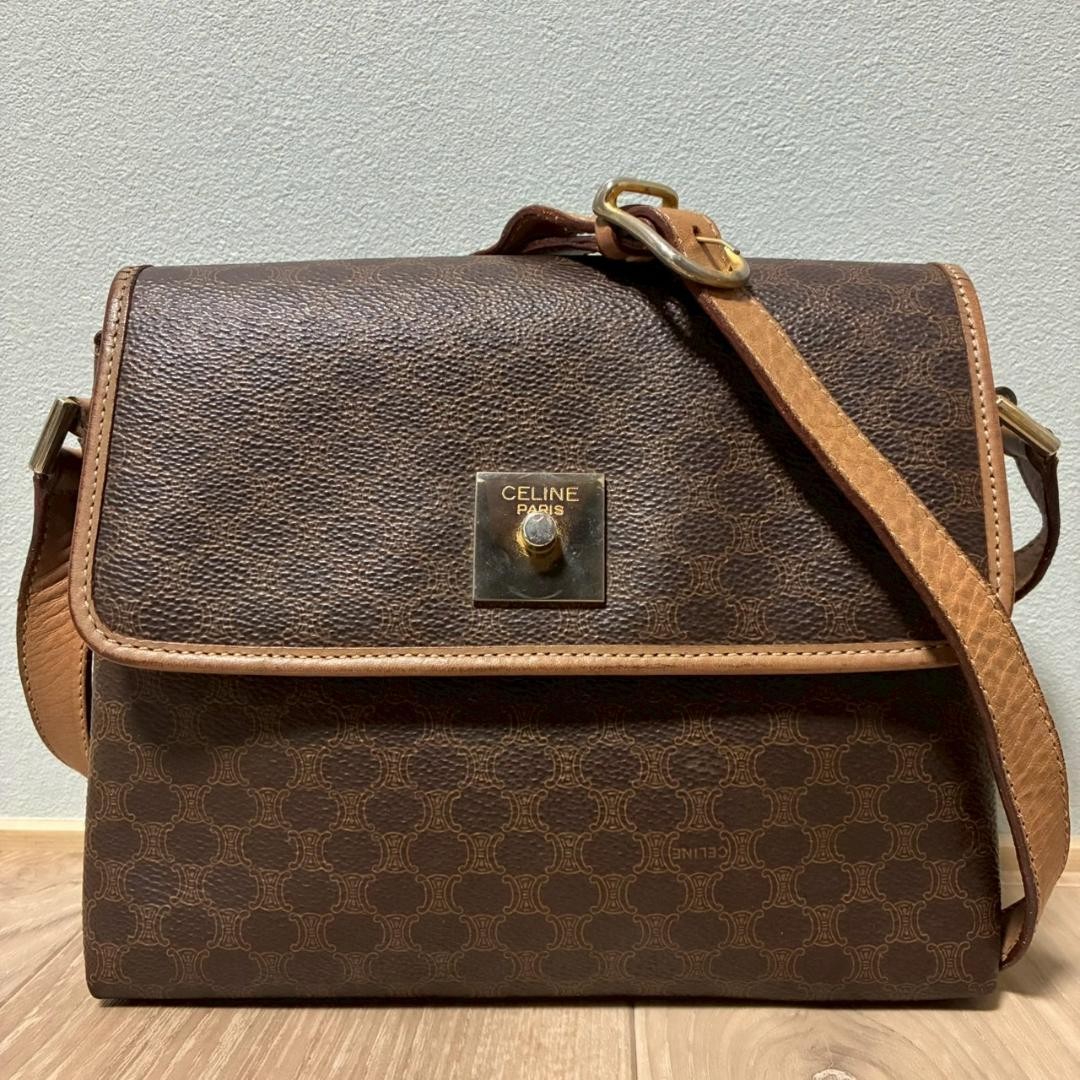 CELINE Macadam Brown Canvas Mini Shoulder Bag Missing Hardware Auth From Japan