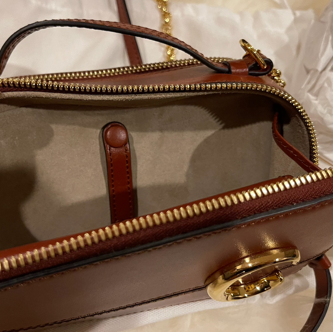 NEW CHLOE Mini Eyewear B bag Sepia Brown leather crossbody Gold hardware Zipper