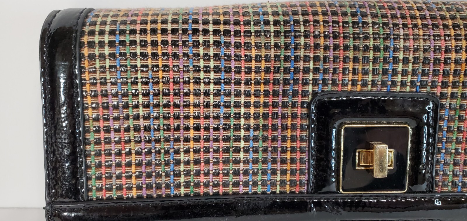 Sondra Roberts Clutch Handbag Purse Multicolor Rainbow Colors Black Trim 11×5
