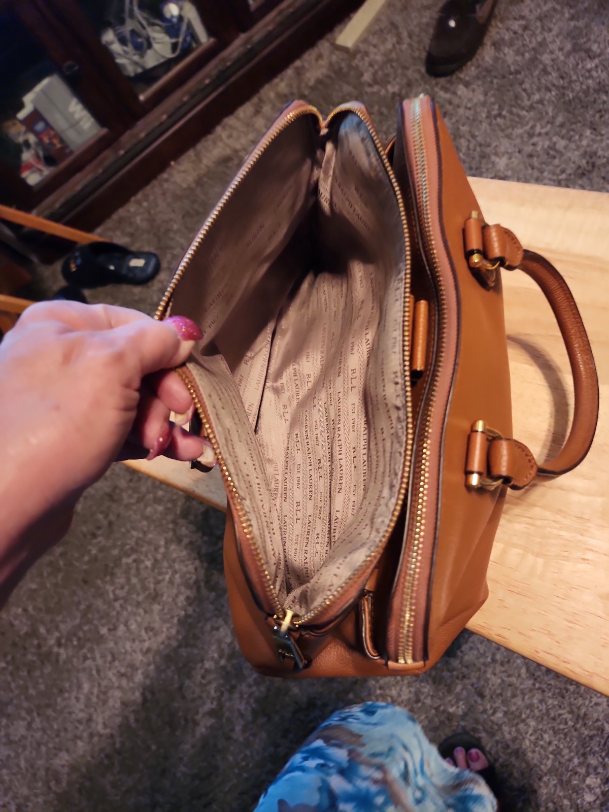 Ralph Lauren Classic Double Brown Leather Satchel Shoulder, Crossbody Bag, Vguc