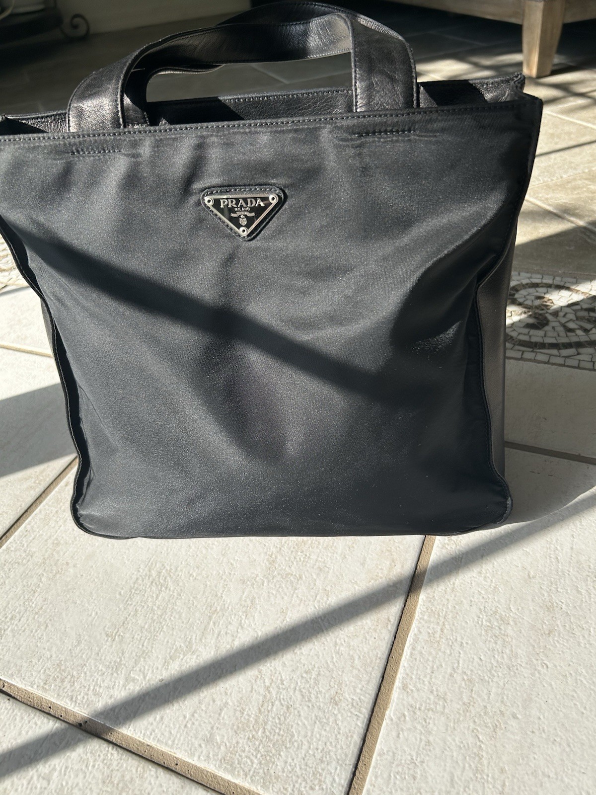 PRADA Tote Medium Black Nylon/Leather Excellent Condition